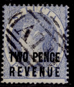 ST. LUCIA QV SG F14, 2d pale blue, FINE USED. Cat £12.