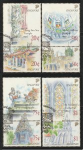 Singapore 1990 National Monument Series setenant in 4 vertical pairs CTO