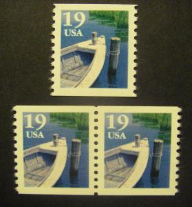 Scott 2529, 19c Fishing Boat, Pair & Single, MNH Coil Beauty