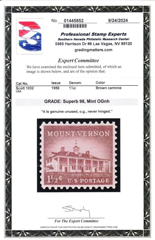 MOstamps - US #1032 Mint OG NH Graded 98 with PSE cert - Lot # MO-5420 SMQ $150
