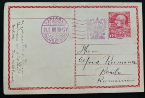 1909 Karlsbad Austria Picture Postcard Cover To Braila Romania Philatelic Exhibi 