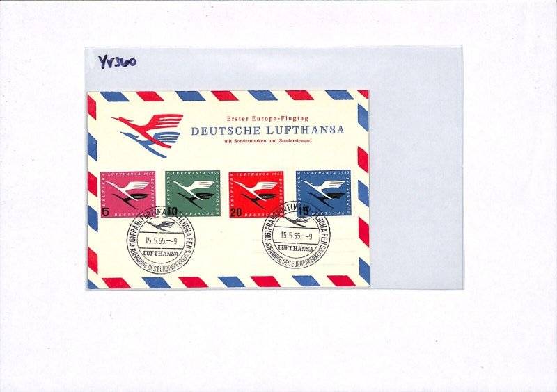 GERMANY Air Mail Card LUFTHANSA 1955 ERSTER EUROPA FLUGTAG YV360