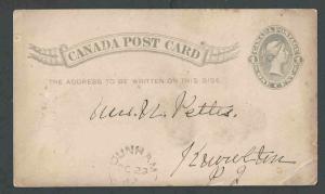 Ca 1882 Canada 1c Gray Postal Card