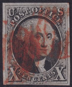 #2 Used, VF, 4 margins, 3 wide, orange red cancel (CV $900 - ID48110) - Josep...