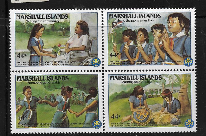 MARSHALL ISLANDS, C12A, MNH, BLOCK OF 4, GIRL SCOUTS