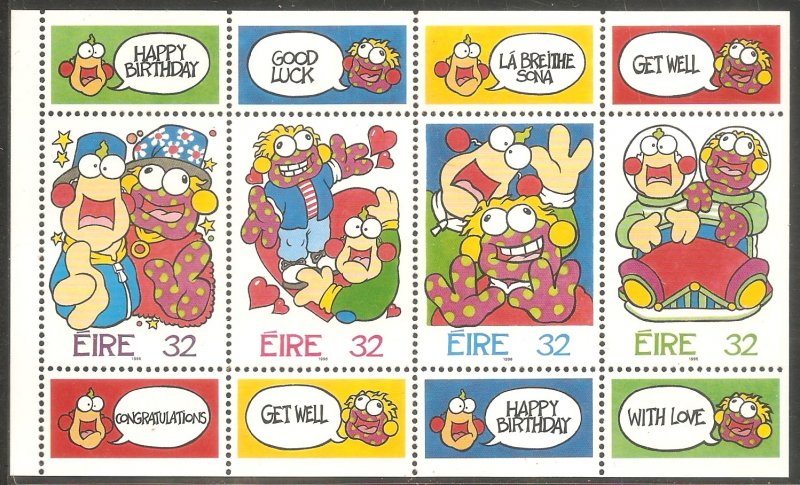 IRELAND Sc# 995b MNH FVF Booklet Pane Greetings Cartoons