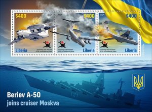 LIBERIA- 2024 - Beriev A-50 joins Moskva - Perf 3v Sheet - Mint Never Hinged