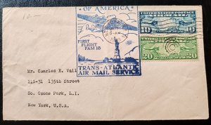 USA. First Flight Envelope (FFC) of the transatlantic airmail service FAM...