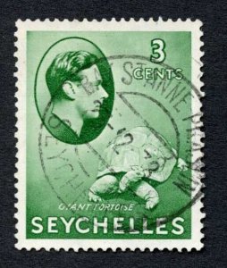 Seychelles SG136 3c Green 6d Carmine St Anne Praslin postmark