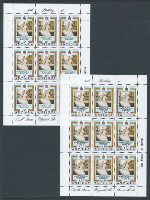 Antigua #584-5 NH Queen Mother 80th Birthday (2 Sheetlets of 9)