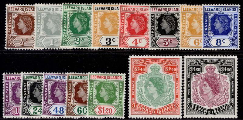 LEEWARD ISLANDS QEII SG126-140, 1954 complete set, M MINT. Cat £75.