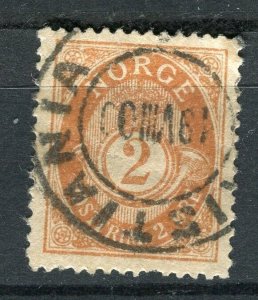 NORWAY; 1890s early classic 'ore' type used Shade of 2ore. + fair Postmark