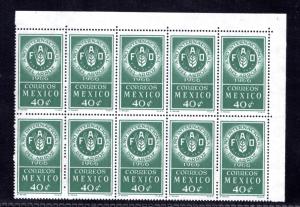 Scott 973, Mexico, Upper Right Block of 10, MNHOG, 1966, 40c, FAO Emblem