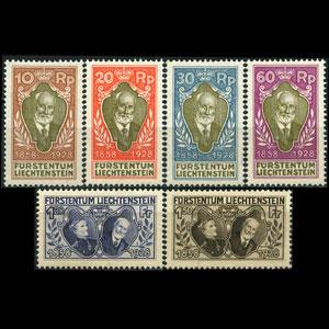 LIECHTENSTEIN 1928 - Scott# 82-7 Prince one LH 10r-1.2f NH