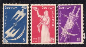 Israel 1951 Set of 3 New Year, Scott 52-54 used, value = 75c