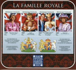 Togo Royalty Stamps 2015 MNH Royal Family Europhilex Princess Diana 4v M/S