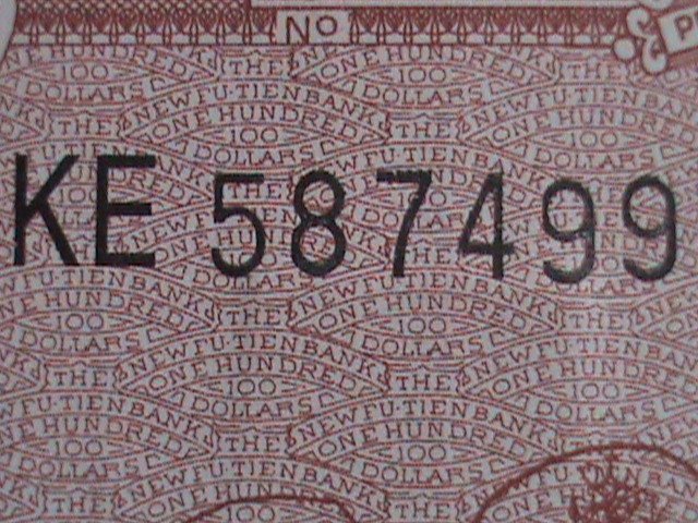 ​CHINA-THE FU-TIEN BANK $100 BANK NOTE PRINTING BY AMERICAN BANKNOTE CO.UNC-VF