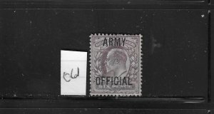 GREAT BRITAIN SCOTT #O61 1902 EDWARD VII  ARMY OFFICIAL OVERPRINT 6P - USED