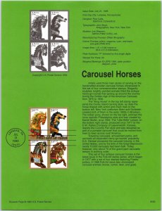 USPS SOUVENIR PAGE CAROUSEL HORSES SETENANT BLOCK OF (4) 1995