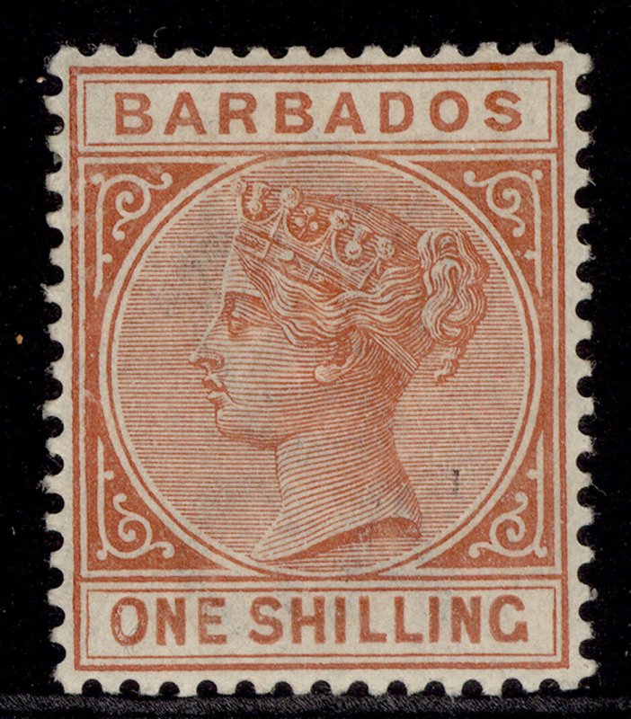 BARBADOS QV SG102, 1s chestnut, M MINT. Cat £29.