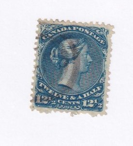CANADA # 28 VF-121/2cts LARGE QUEEN LIGHT 2 RING CANCEL CAT VALUE $160