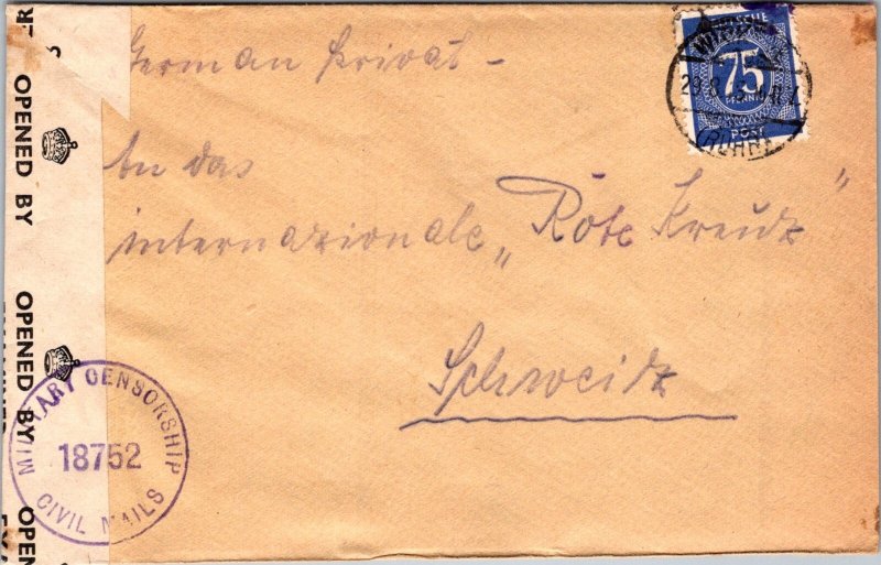 GERMANY 1945-49TH WWII BRITISH OCCUP ZONE CENSORED COVER ADDR SWITZERLAND