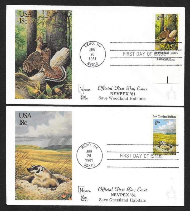  UNITED STATES FDCs (4) 18¢ Wildlife Habitats 1981 Nevada