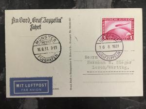 1931 Munster Germany Graf Zeppelin RPPC postcard Cover to Lorch LZ 127 # C35