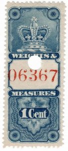 (I.B) Canada Revenue : Weights & Measures 1c (1876)