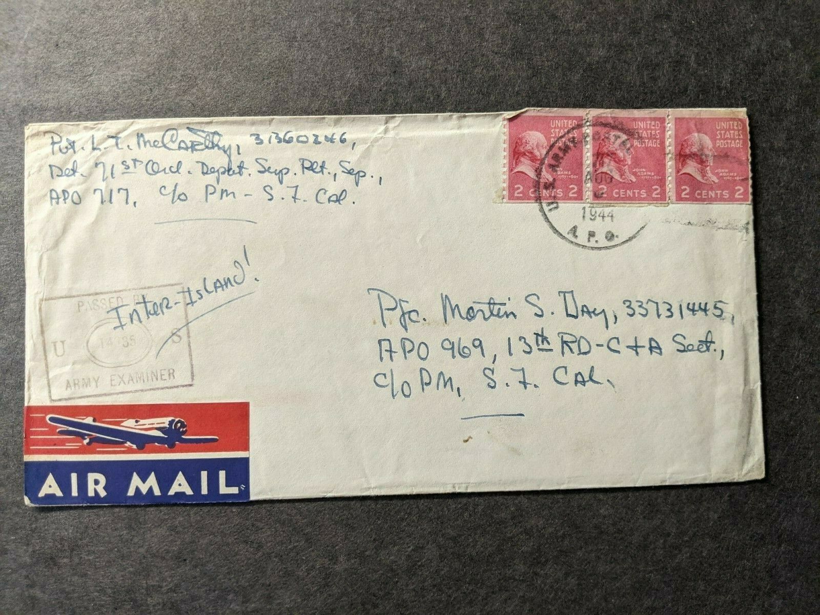 APO 717 MUNDA, NEW 1944 WWII Army Cover 71st ORD to APO 969 w