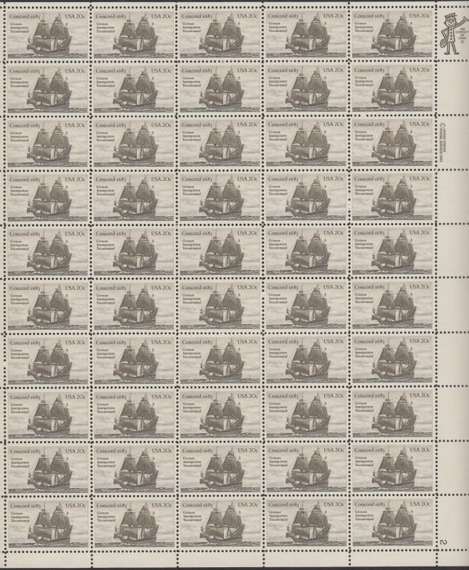US #2040  Concord   Full sheet of 50  MNH