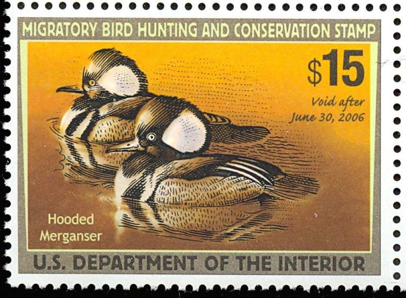 RW72, VF Mint NH 2006 Hooded Merganser Federal Duck Stamp - Stuart Katz