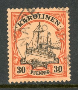 Caroline Islands 1901 Germany 30 pfg Yacht Ship Unwatermark Scott #12 VFU E274