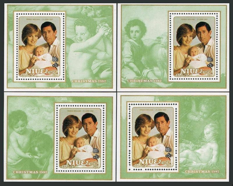 Niue 360-363,364-367 sheets,MNH. Christmas 1982.Diana.Bronzino,Murillo,Boucher.