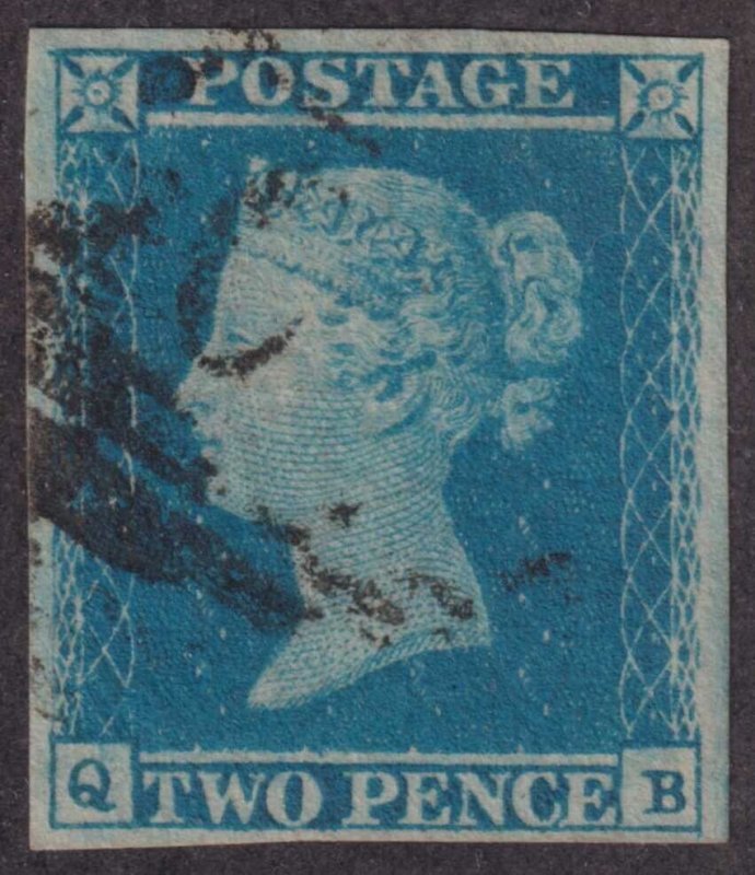 GREAT BRITAIN 4 BLUE PAPER 1841  USED NO FAULTS 4 LARGE MARGINS! - VVB