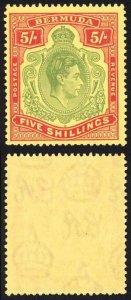 Bermuda SG118d 5/- Pale Bluish Green Carmine Red/Pale Yellow M/M