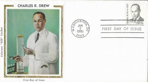 1981 FDC, #1865, 35c Charles R. Drew, 3 diff. cachets