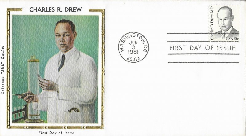 1981 FDC, #1865, 35c Charles R. Drew, 3 diff. cachets