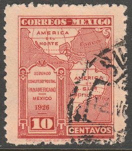 MEXICO 661, 10¢ POSTAL CONGRESS. AMERICA MAP. USED. VF. (435)