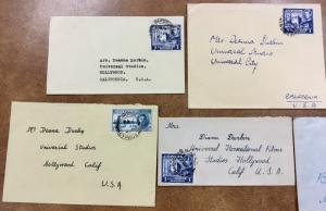 {BJ STAMPS} 5 1947 to 49 CYPRUS covers Fan mail  to Deanna Durbin George VI