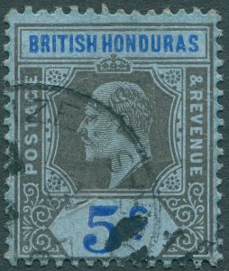 British Honduras 1906 5c grey-black & blue Damaged frame & crown SG86a used