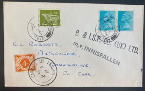 1974 Swansea England Postage due Commercial Cover To Cork Ireland