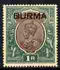 Burma 1937 KG5 Overprinted 1r mounted but light foxing on...