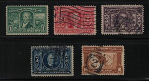 1904 Louisiana Purchase 1c to 10c Sc 323 to 327 used set of 5 complete