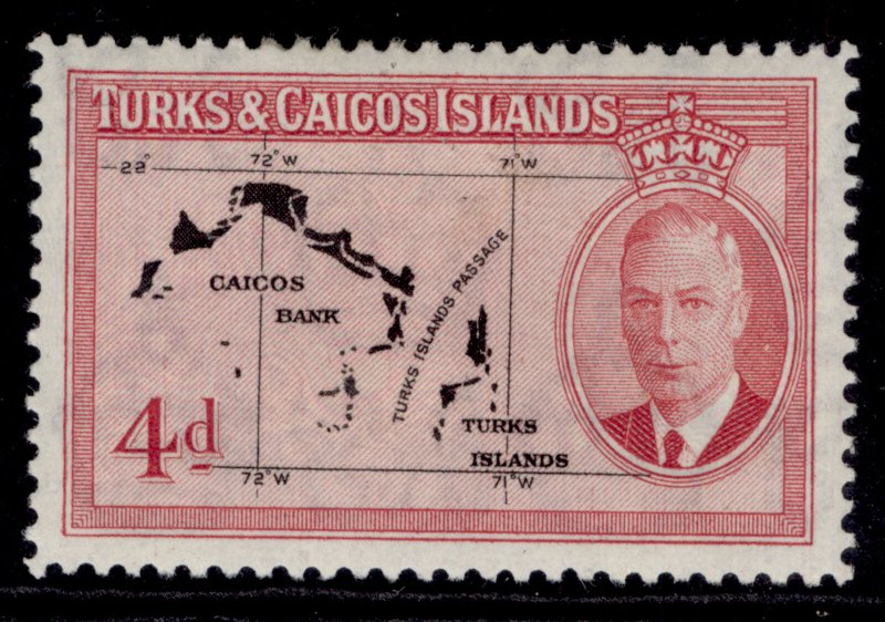 TURKS & CAICOS ISLANDS GVI SG227, 4d black & rose, M MINT.