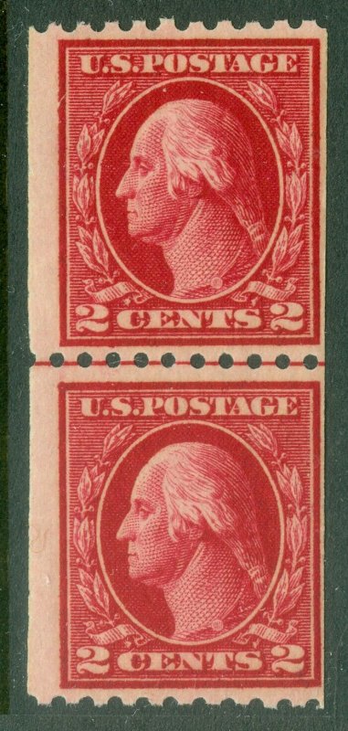 EDW1949SELL : USA 1914 Scott #442 Line pair. Fine, Mint Never Hinged. Cat $130.