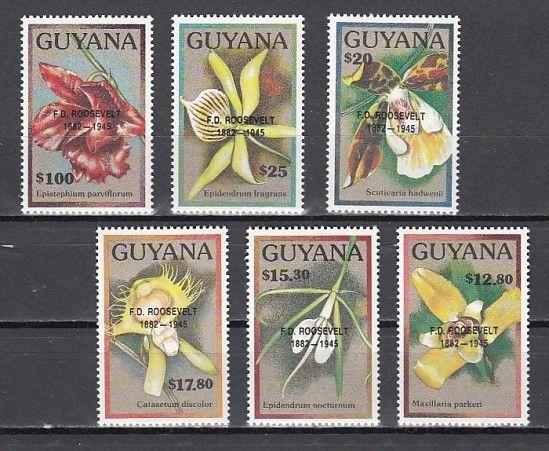 Guyana, Scott cat. 2361-2366. Orchid values o/printed F. D. Roosevelt. ^