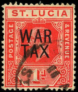 ST LUCIA Sc MR1 F-VF/USED 1916 1p King George V War Tax Issue