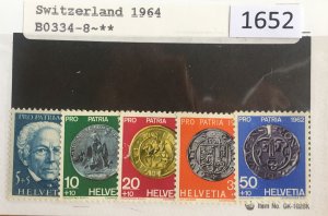 Switzerland Scott B0334-338, set of 5, Coins (1652), Free Shipping