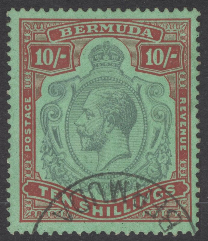 Bermuda 1930 10s Green&Red on emer Wmk Script SG 92g Scott 96a VFU Cat£275($357